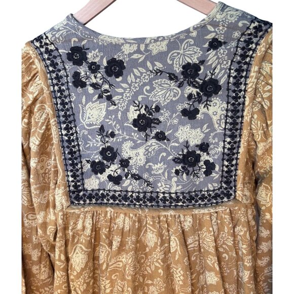 Unsubscribed Cotton Embroidered Mustard Yellow Navy Blue Dress, Size 6 New - Picture 8 of 8